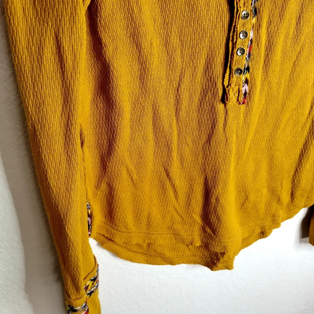 Free People We The Free Mustard Yellow Rainbow Embellished Thermal Top Sz S